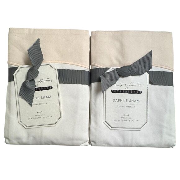 NWT Pottery Barn Monique Lhuillier Daphne Organic Percale King Shams in Shell - Picture 1 of 7